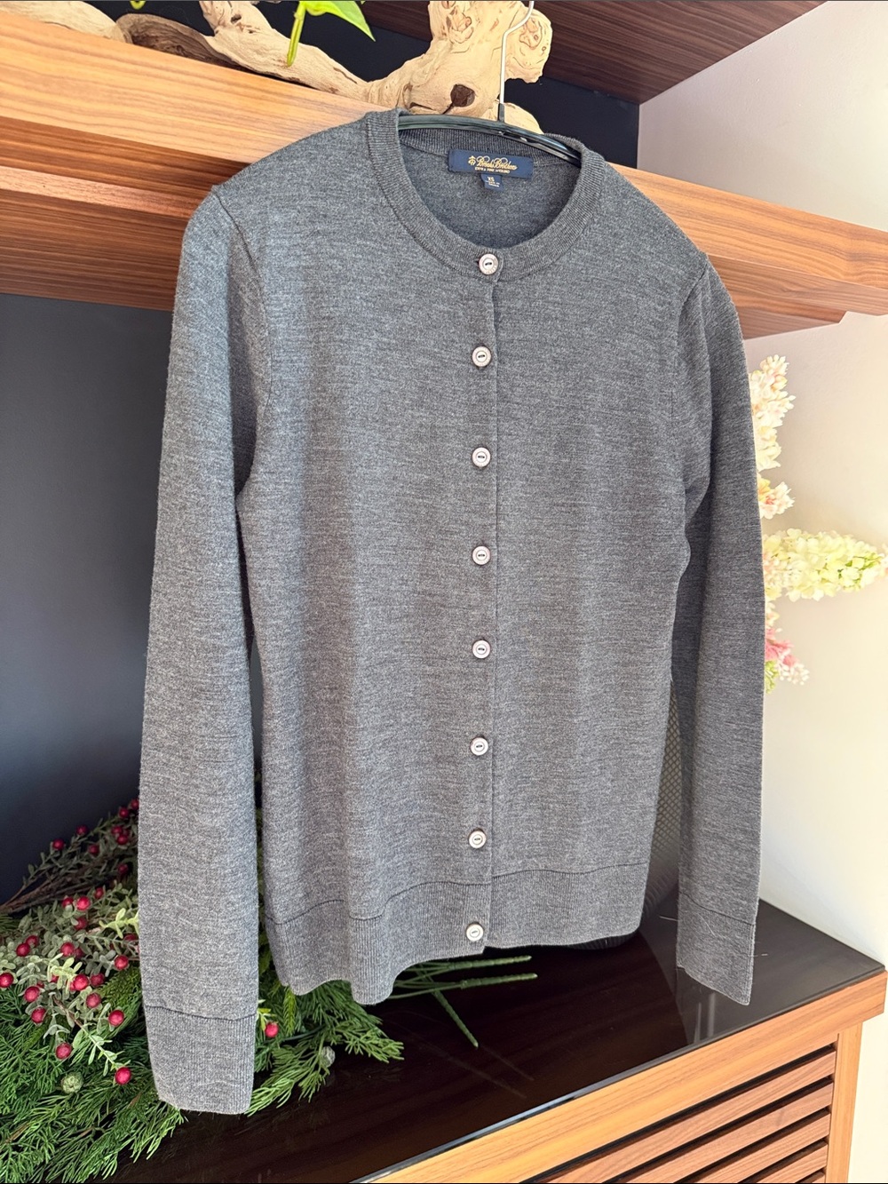 Brooks Brothers Gray Button-Up Merino Cardigan, size S